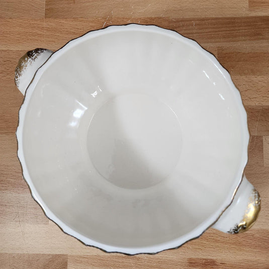 Limoges Floral Vegetable Bowl & Lid La France USA 22 K Gold Scalloped Edge Trim