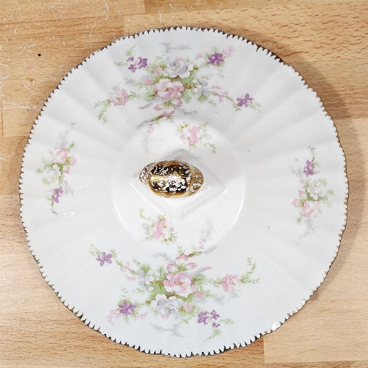 Limoges Floral Vegetable Bowl & Lid La France USA 22 K Gold Scalloped Edge Trim