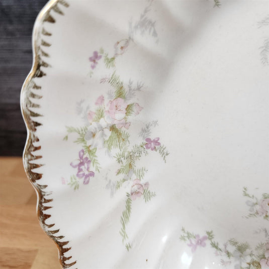 4 Limoges Floral Coupe Soup Bowls La France USA 22 K Gold Scalloped Edge Trim
