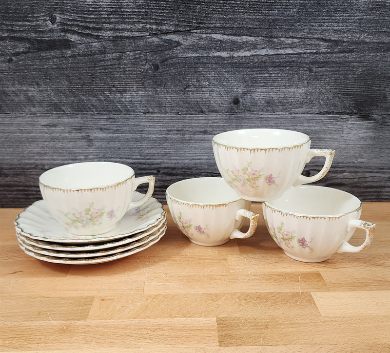 Load image into Gallery viewer, Limoges Floral Cup Saucer Set of 4 La France USA 22 K Gold Scalloped Edge Trim
