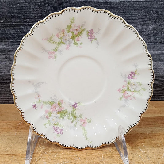 Limoges Floral Cup Saucer Set of 2 La France USA 22 K Gold Scalloped Edge Trim