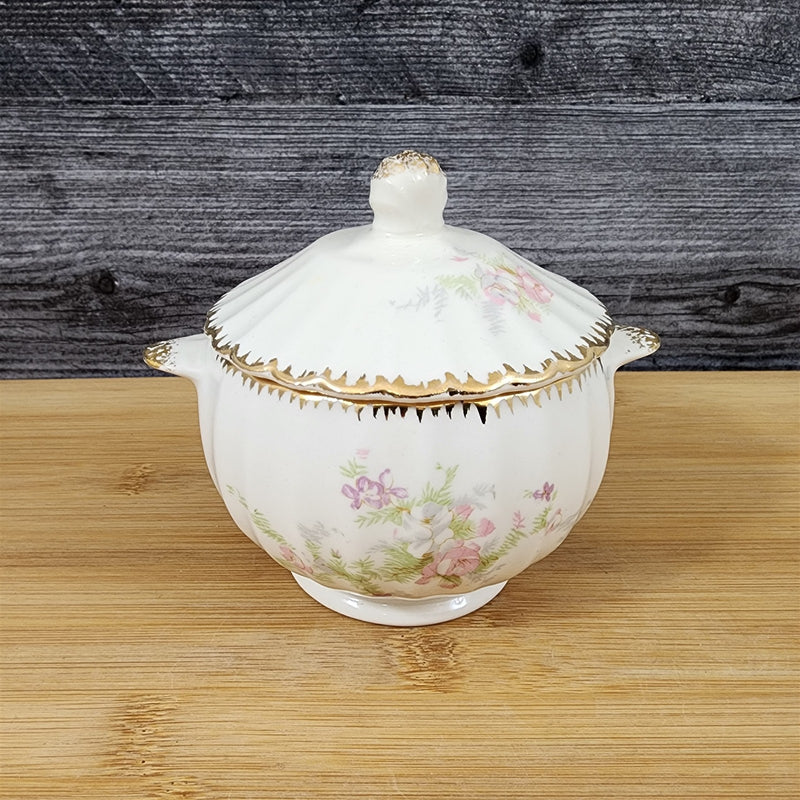 Load image into Gallery viewer, Limoges Floral Sugar Bowl and Lid La France USA 22 K Gold Scalloped Edge Trim
