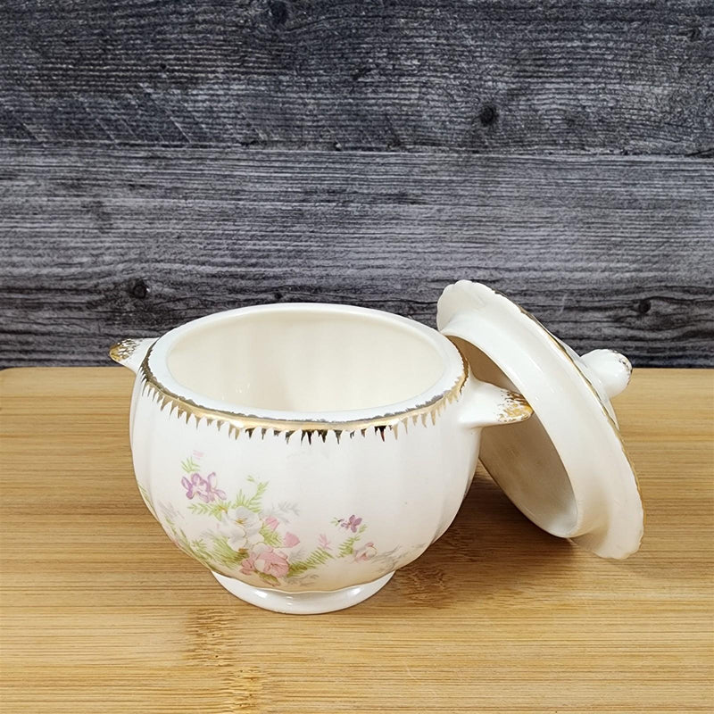 Load image into Gallery viewer, Limoges Floral Sugar Bowl and Lid La France USA 22 K Gold Scalloped Edge Trim
