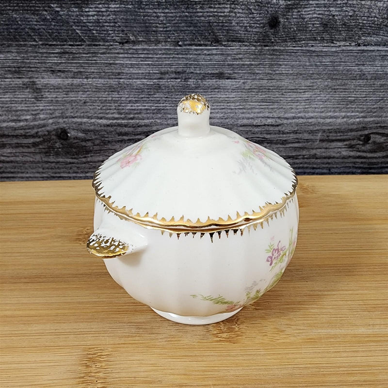 Load image into Gallery viewer, Limoges Floral Sugar Bowl and Lid La France USA 22 K Gold Scalloped Edge Trim

