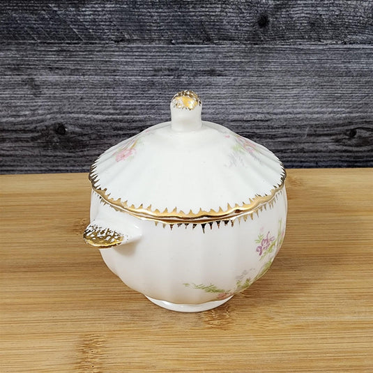 Limoges Floral Sugar Bowl and Lid La France USA 22 K Gold Scalloped Edge Trim