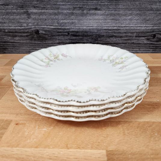 Limoges Floral Salad Plates Set of 4 La France USA 22 K Gold Scalloped Edge Trim