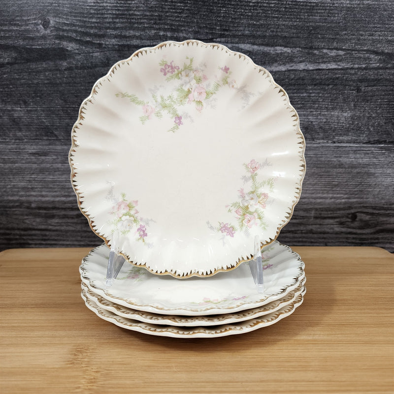 Load image into Gallery viewer, Limoges Floral Bread Plates Set of 4 La France USA 22 K Gold Scalloped Edge Trim
