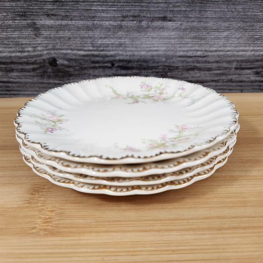 Limoges Floral Bread Plates Set of 4 La France USA 22 K Gold Scalloped Edge Trim