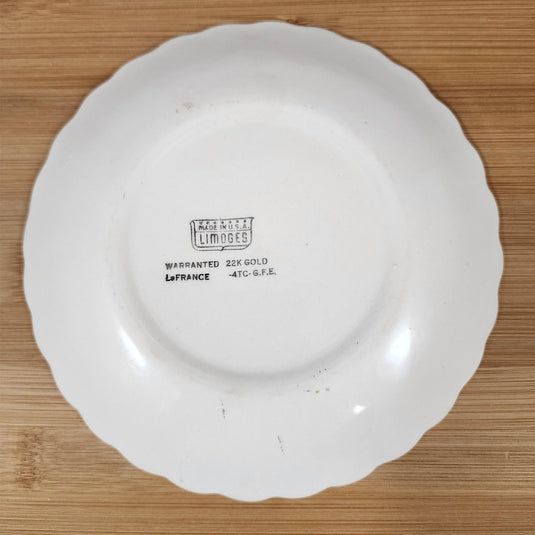 Limoges Floral Bread Plates Set of 4 La France USA 22 K Gold Scalloped Edge Trim