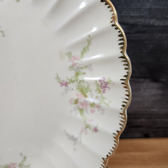 Limoges Floral Dinner Plate Set of 3 La France USA 22 K Gold Scalloped Edge Trim