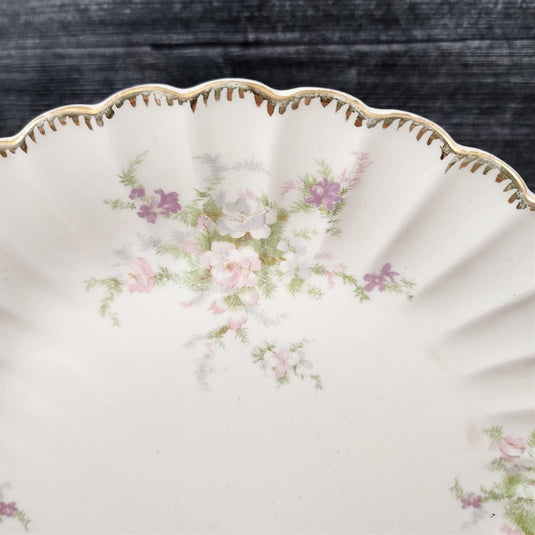 Limoges Floral Dinner Plate Set of 3 La France USA 22 K Gold Scalloped Edge Trim