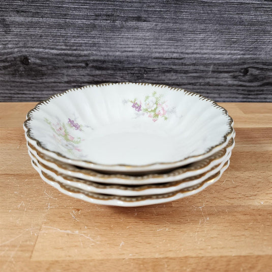 Limoges Floral Sauce Bowls Set of 4 La France USA 22 K Gold Scalloped Edge Trim
