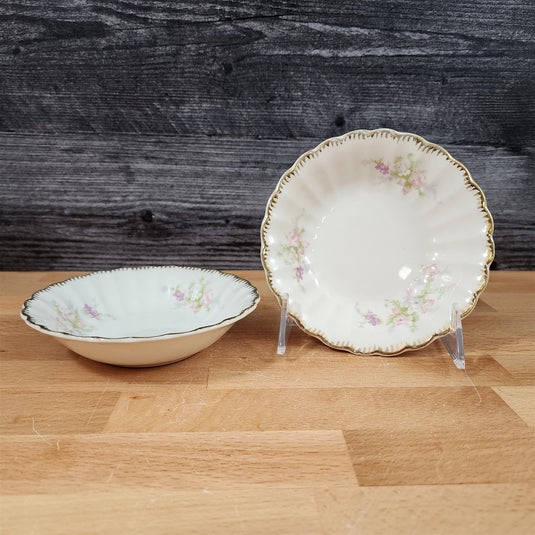 Limoges Floral Sauce Bowls Set of 2 La France USA 22 K Gold Scalloped Edge Trim