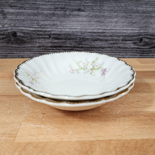 Limoges Floral Sauce Bowls Set of 2 La France USA 22 K Gold Scalloped Edge Trim