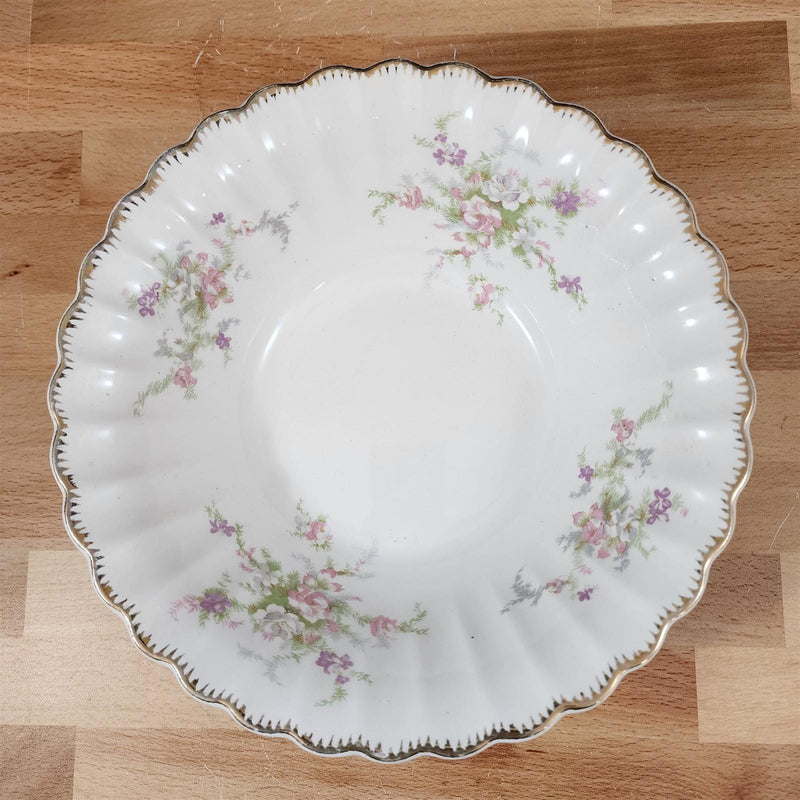Load image into Gallery viewer, Limoges Floral Vegetable Bowl La France USA 22 K Gold Scalloped Edge Trim
