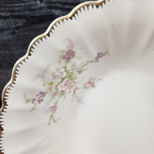 Limoges Floral Vegetable Bowl La France USA 22 K Gold Scalloped Edge Trim