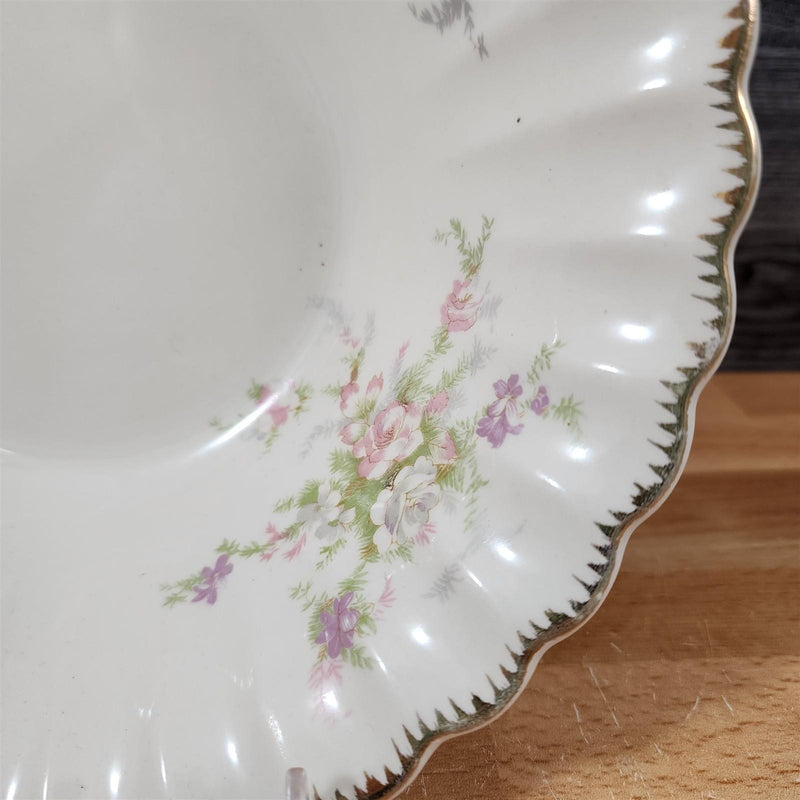 Load image into Gallery viewer, Limoges Floral Vegetable Bowl La France USA 22 K Gold Scalloped Edge Trim

