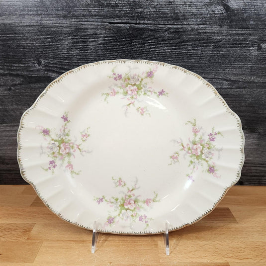Limoges Floral Oval Platter La France USA 22 K Gold Scalloped Edge Trim
