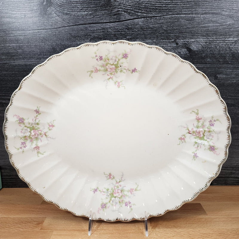 Load image into Gallery viewer, Limoges Floral Oval Platter 15 Inch La France USA 22 K Gold Scalloped Edge Trim
