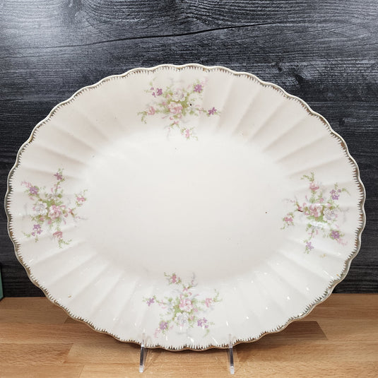 Limoges Floral Oval Platter 15 Inch La France USA 22 K Gold Scalloped Edge Trim