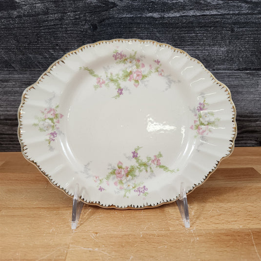 Limoges Floral Gravy Under Plate La France USA 22 K Gold Scalloped Edge Trim