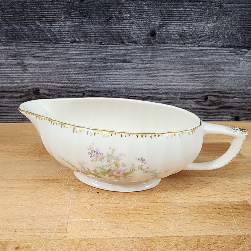 Load image into Gallery viewer, Limoges Floral Oval Gravy Boat La France USA 22 K Gold Scalloped Edge Trim
