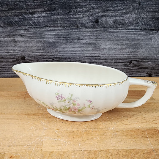 Limoges Floral Oval Gravy Boat La France USA 22 K Gold Scalloped Edge Trim