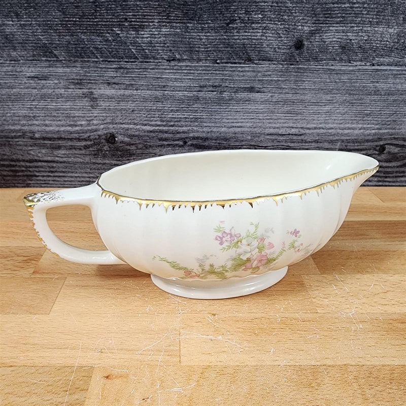 Load image into Gallery viewer, Limoges Floral Oval Gravy Boat La France USA 22 K Gold Scalloped Edge Trim
