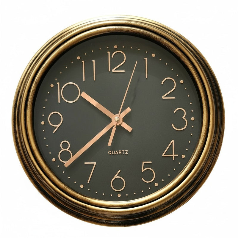 Load image into Gallery viewer, Elegant Brushed Gold Metal Wall Clock Minimalist Quartz 12 inch Plastic
