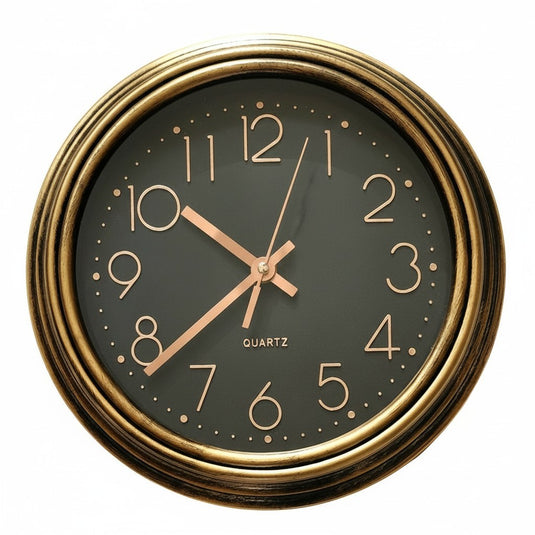 Elegant Brushed Gold Metal Wall Clock Minimalist Quartz 12 inch Plastic