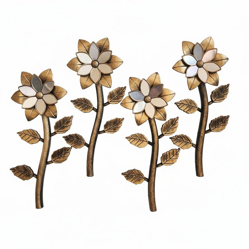 Load image into Gallery viewer, Bronze Flower Mirrored Wall Hangings Set of 4 Sculpture Garden Style Home Decor
