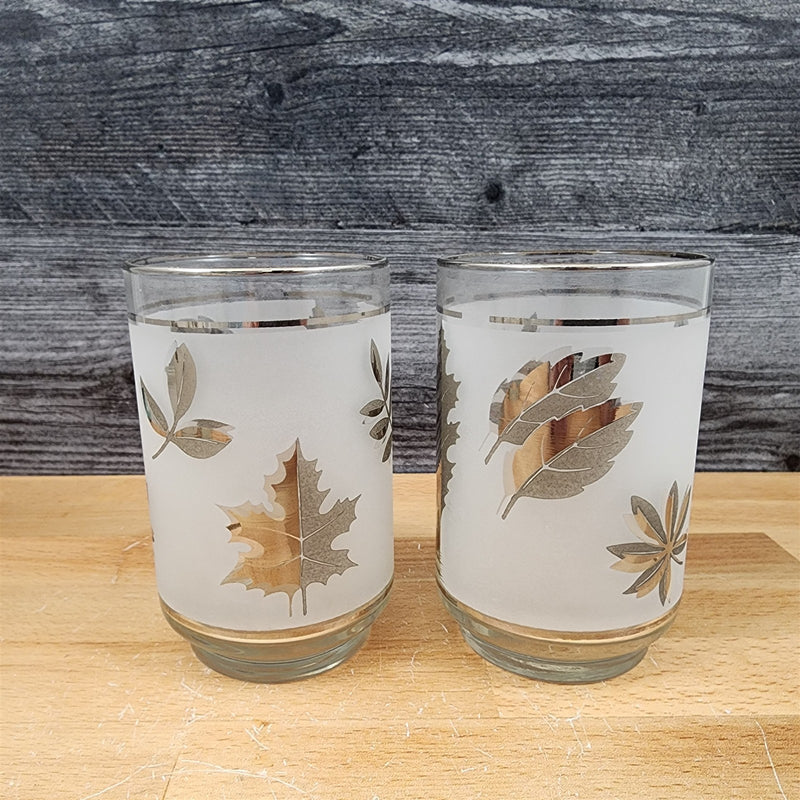 Load image into Gallery viewer, Silver Leaf Libbey Tumbler 2 Set Highball 12oz Frosted Old Fashioned Glass Flat
