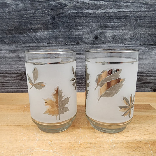 Silver Leaf Libbey Tumbler 2 Set Highball 12oz Frosted Old Fashioned Glass Flat