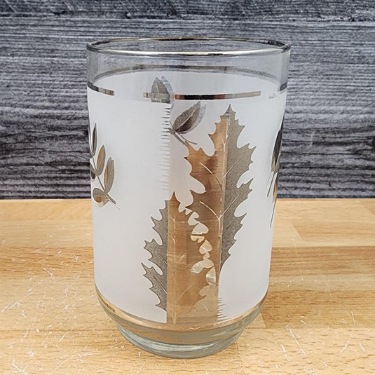Silver Leaf Libbey Tumbler 2 Set Highball 12oz Frosted Old Fashioned Glass Flat