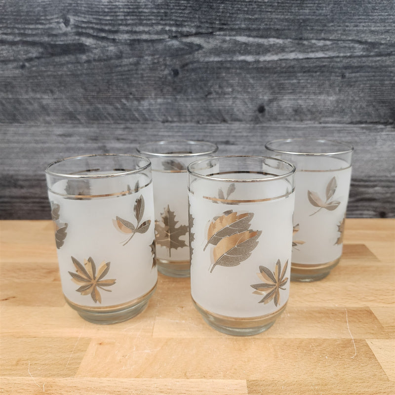 Load image into Gallery viewer, Silver Leaf Libbey Tumbler 4 Set Highball 12oz Frosted Old Fashioned Glass Flat
