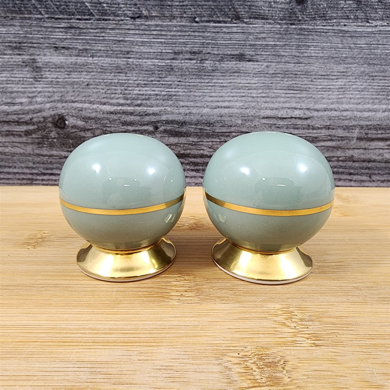Load image into Gallery viewer, Flintridge Avalon Salt and Pepper Set Floral Sage Green Gold Trim Ceramic
