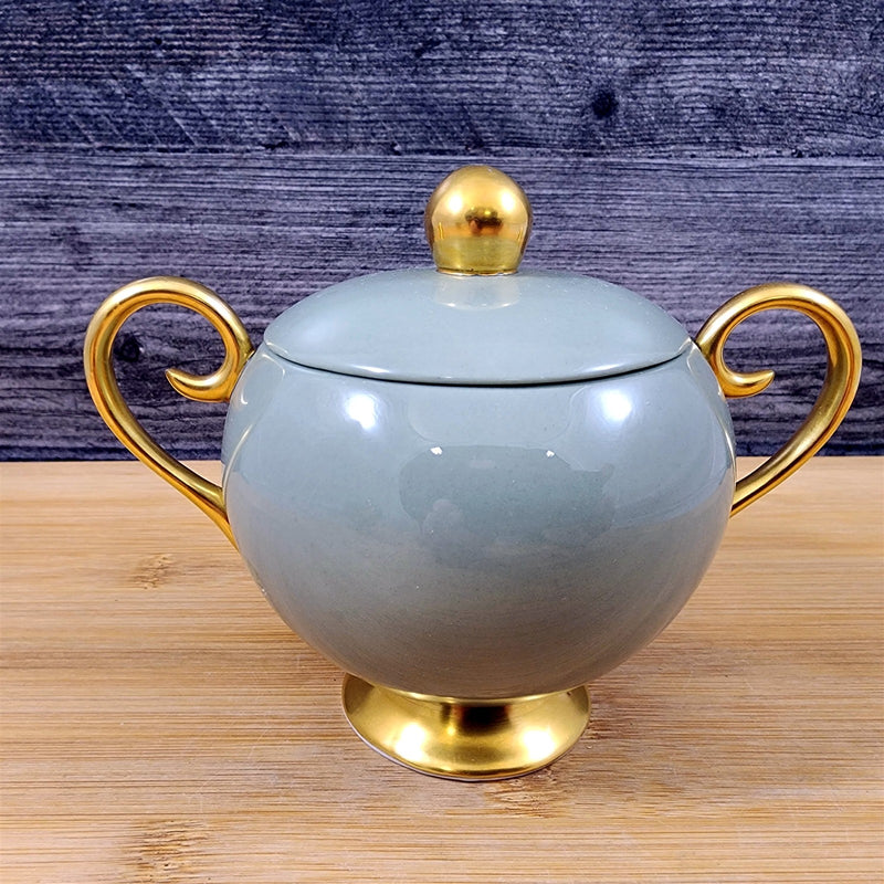 Load image into Gallery viewer, Flintridge Avalon Sugar Bowl and Lid Floral Sage Green Gold Trim Ceramic

