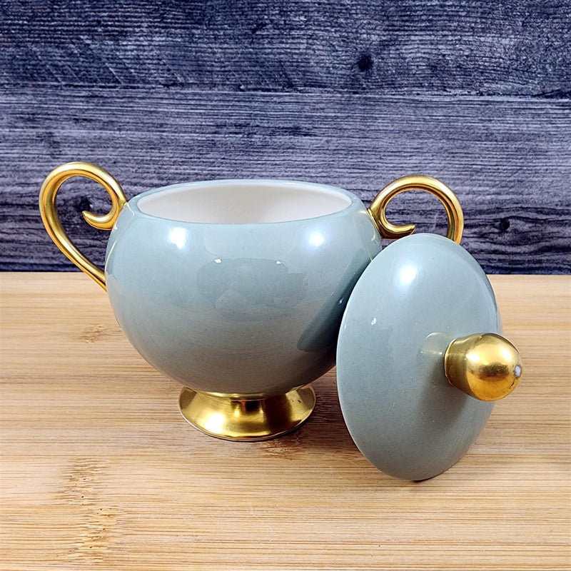 Load image into Gallery viewer, Flintridge Avalon Sugar Bowl and Lid Floral Sage Green Gold Trim Ceramic
