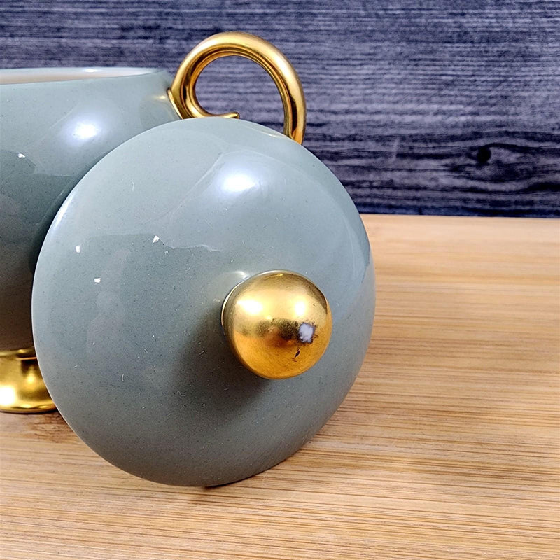 Load image into Gallery viewer, Flintridge Avalon Sugar Bowl and Lid Floral Sage Green Gold Trim Ceramic
