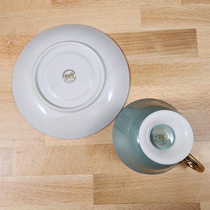 Load image into Gallery viewer, Flintridge Avalon Cup Saucer Set of 4 Floral Sage Green Gold Trim Ceramic
