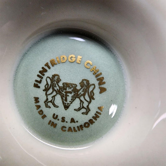 Flintridge Avalon Cup Saucer Set of 4 Floral Sage Green Gold Trim Ceramic