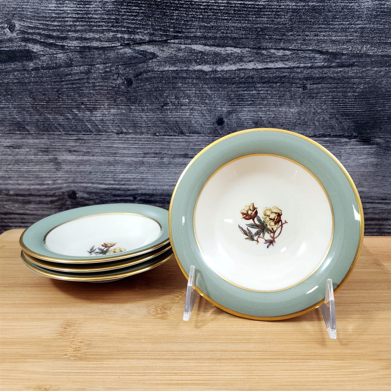 Load image into Gallery viewer, Flintridge Avalon Sauce Dessert Bowl 4 Set Floral Sage Green Gold Trim Ceramic
