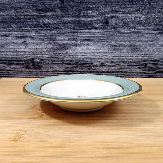 Flintridge Avalon Sauce Dessert Bowl 4 Set Floral Sage Green Gold Trim Ceramic