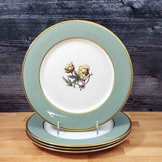 Flintridge Avalon Bread Butter Plate 4 Set Floral Sage Green Gold Trim Ceramic