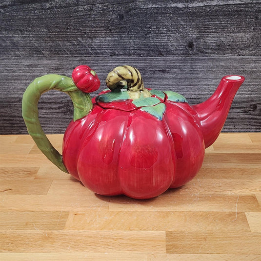 Tomato Teapot Whimsical Floral Fresh Garden Tea Pot Ceramic Blue Sky Goldminc