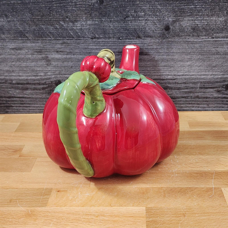 Load image into Gallery viewer, Tomato Teapot Whimsical Floral Fresh Garden Tea Pot Ceramic Blue Sky Goldminc
