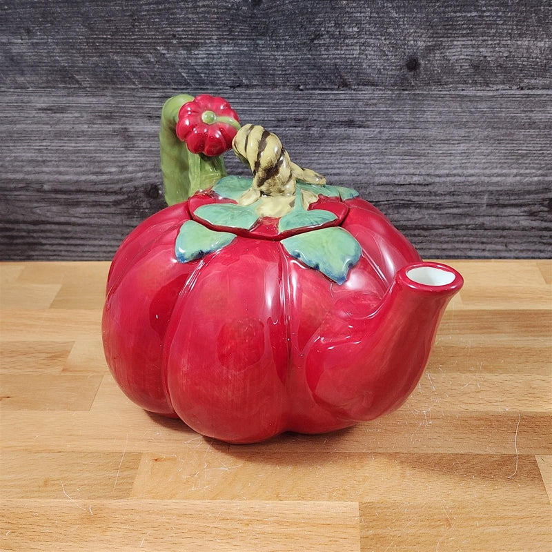 Load image into Gallery viewer, Tomato Teapot Whimsical Floral Fresh Garden Tea Pot Ceramic Blue Sky Goldminc
