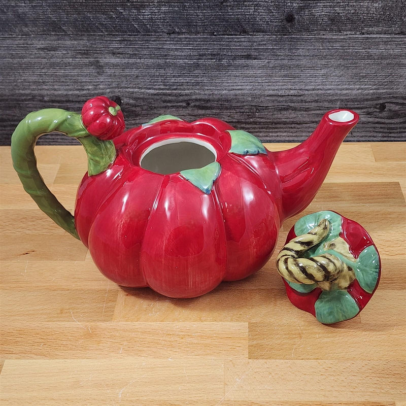 Load image into Gallery viewer, Tomato Teapot Whimsical Floral Fresh Garden Tea Pot Ceramic Blue Sky Goldminc
