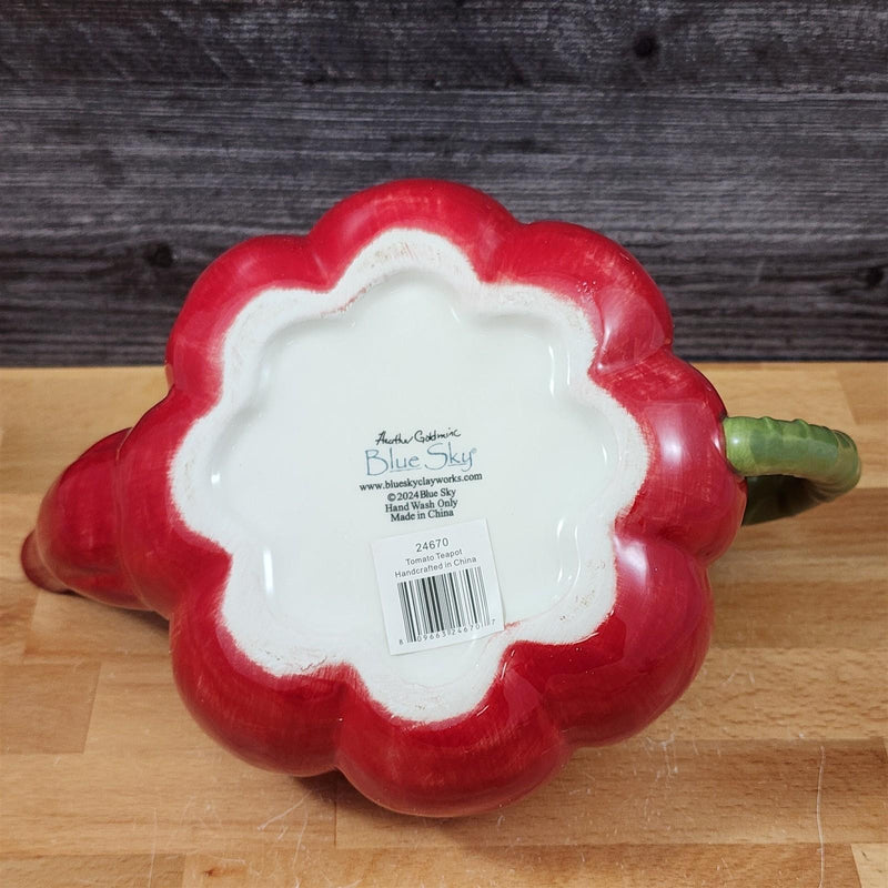 Load image into Gallery viewer, Tomato Teapot Whimsical Floral Fresh Garden Tea Pot Ceramic Blue Sky Goldminc
