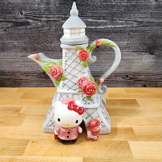 Hello Kitty Bonjour Paris Teapot Ceramic Rose Floral Tea Pot Blue Sky Sanrio